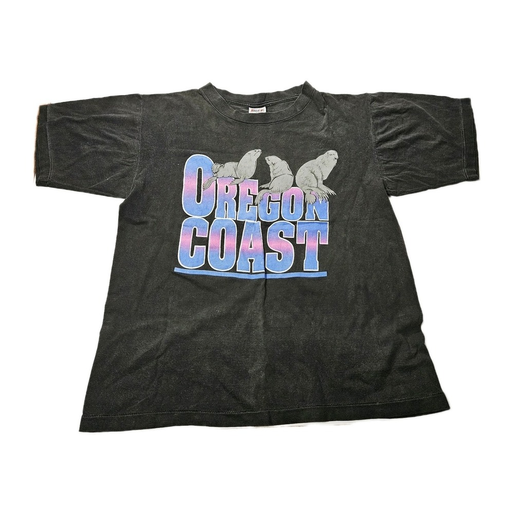 Oregon Coast Adult Size Large Vintage T-shirt Black Tuff Brand Pre Shrunk